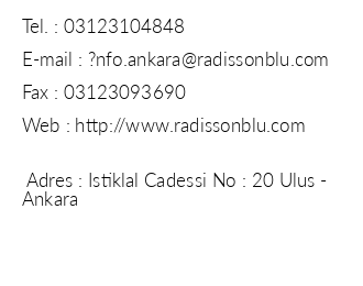 Radisson Blu Hotel Ankara iletiim bilgileri